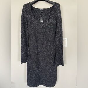 NWT White House Black Market Black Sparkle Knit Long Sleeve Pencil Dress XS
